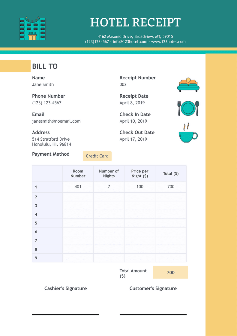 Hotel Receipt Template PDF Templates Jotform