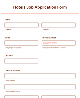 Form Templates: Hotels Job Application Form