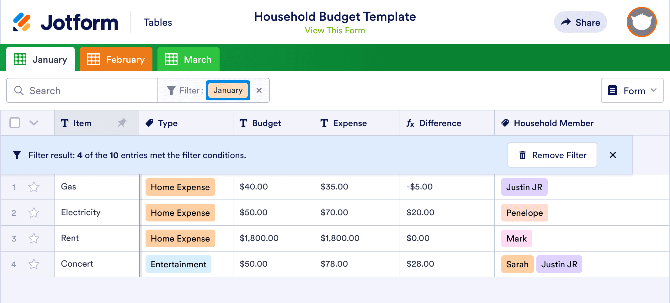 Household Budget Template