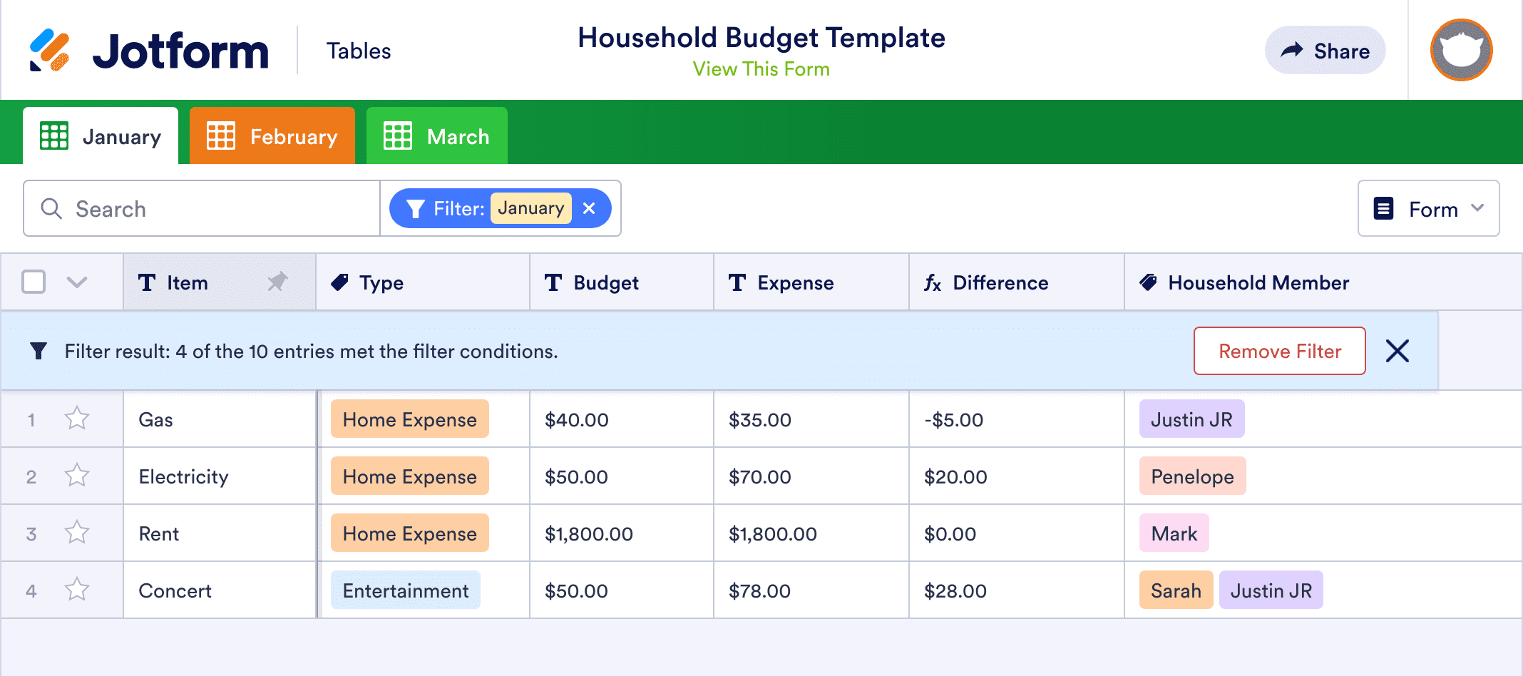 Household Budget Template