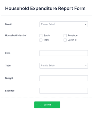 Household Expenditure Report Form Template | Jotform