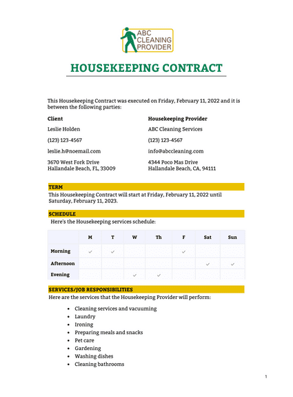 Housekeeping Contract