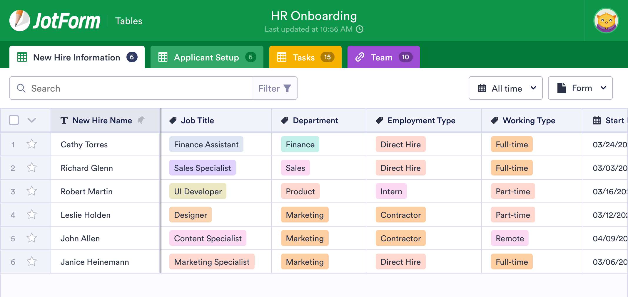 HR Onboarding Template | JotForm Tables