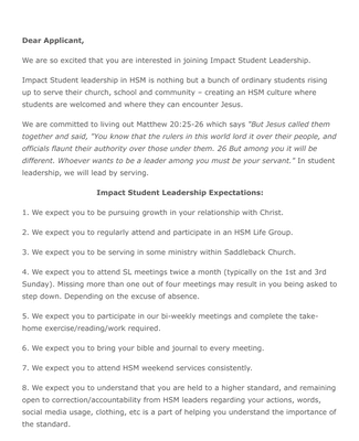 Student Leadership Application Form