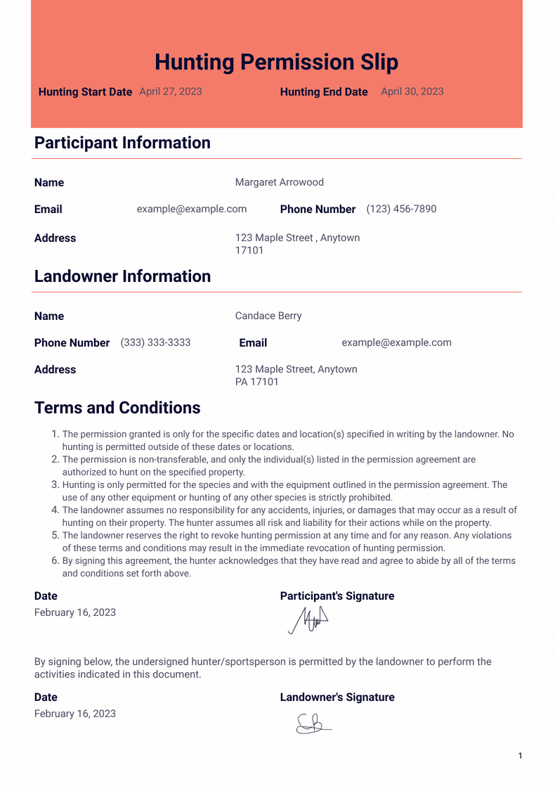 Hunting Permission Slip Template PDF Templates Jotform