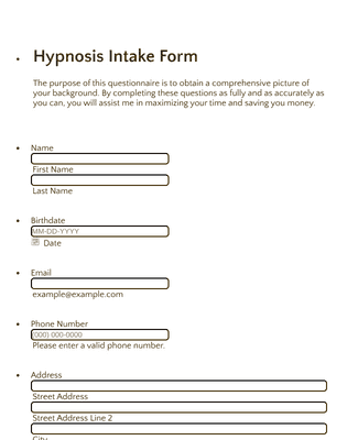 Form Templates: Hypnosis Intake Form