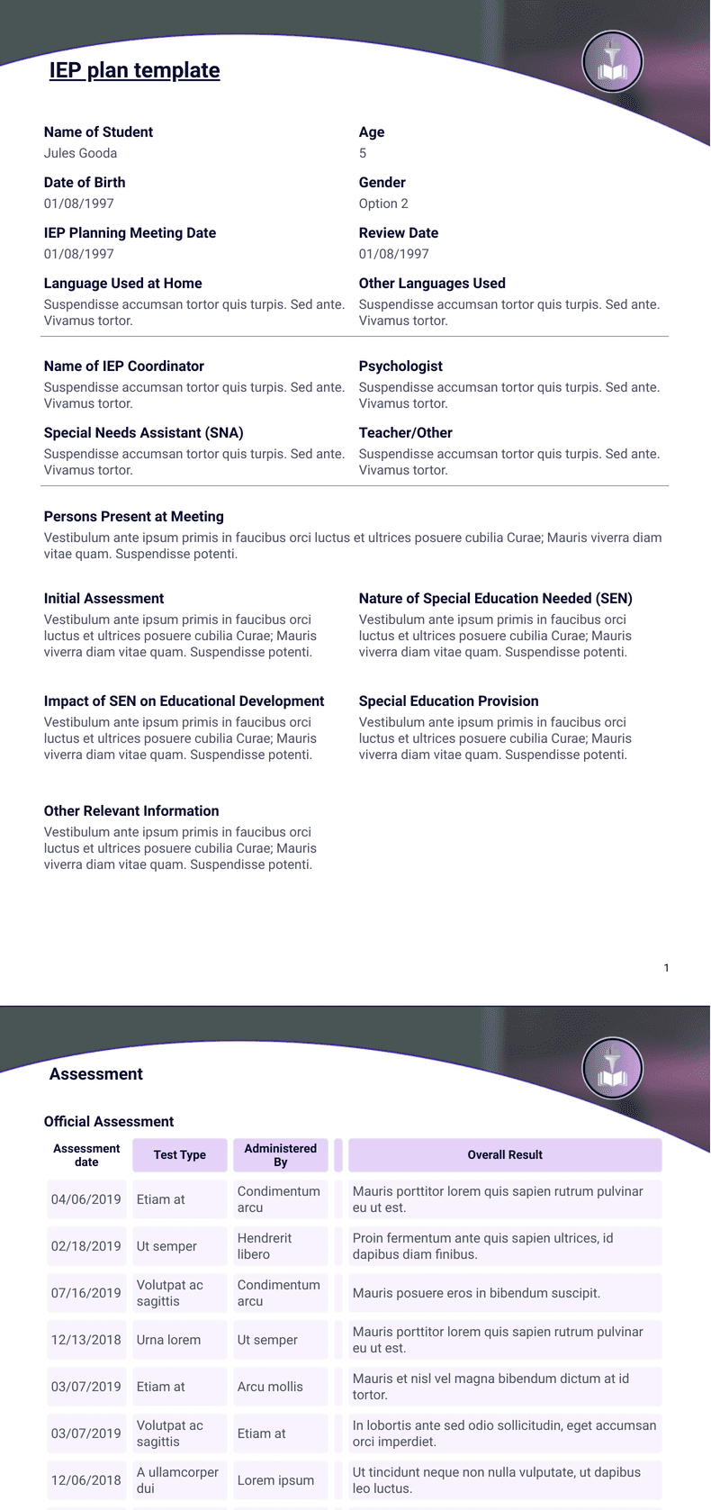 Free Printables Iep At A Glance Template