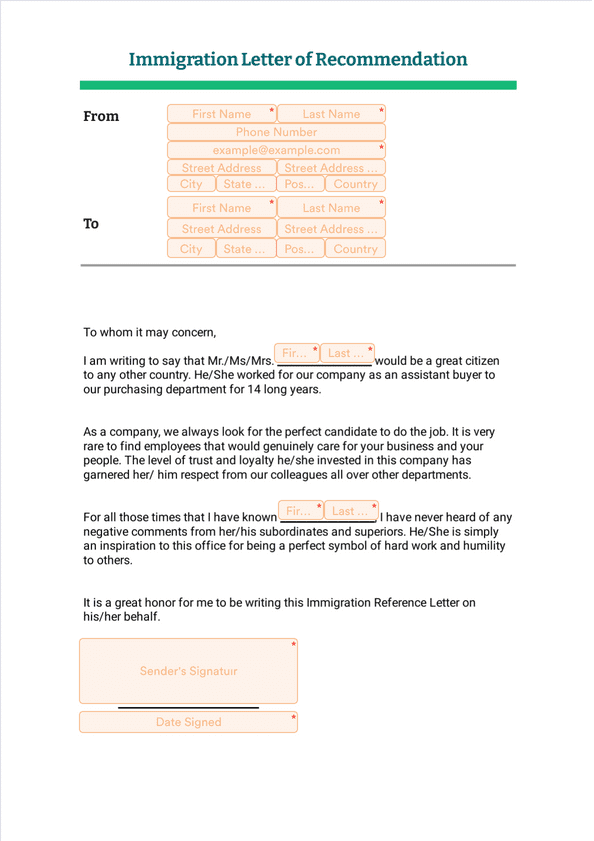 Sign Templates: Immigration Letter of Recommendation