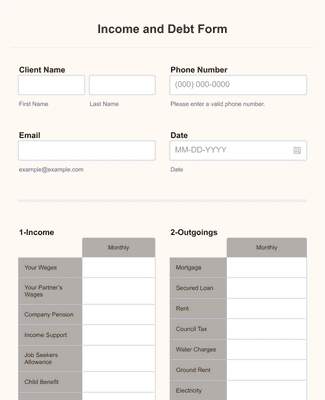 Form Templates: Income and Debt Form