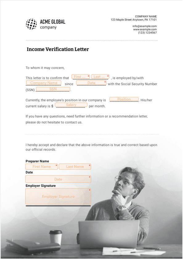 Sign Templates: Income Verification Letter Template