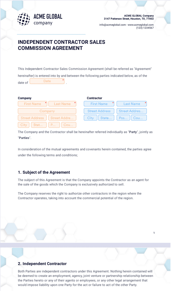Independent Contractor Sales Commission Agreement Sign Templates
