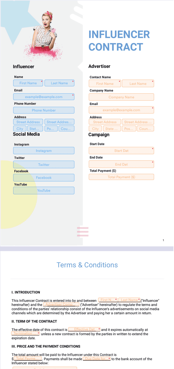 PDF Templates: Influencer Contract Template