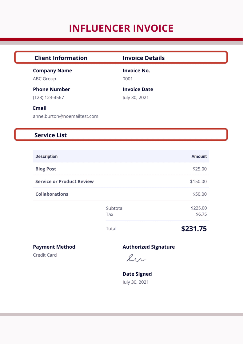INFLUENCER INVOICE PDF Templates Jotform