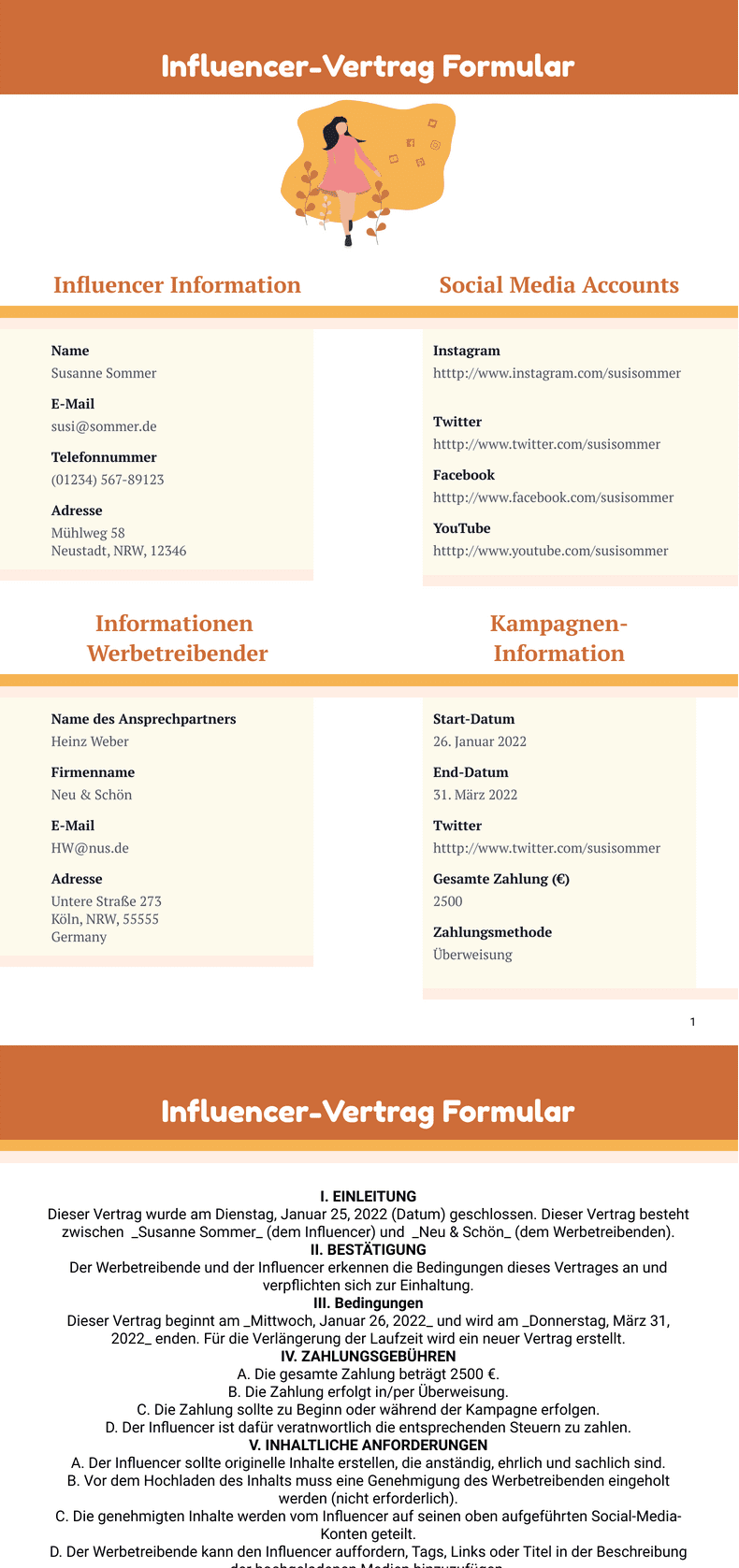 PDF Templates: Influencer Vertrag Vorlage