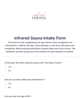 Form Templates: Infrared Sauna Intake Form