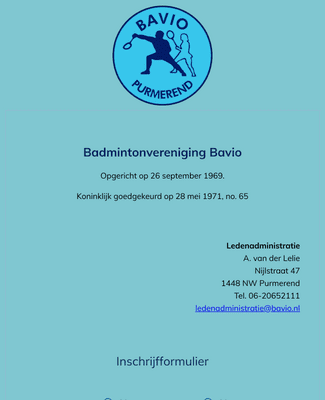 Form Templates: Inschrijfformulier Badmintonvereniging Bavio