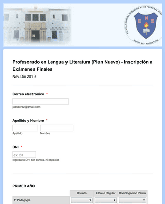 Form Templates: Inscripción de Alumnos a Examen Final Carrera de Lengua y Literatura
