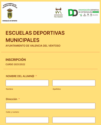 Form Templates: INSCRIPCIÓN DE LAS ESCUELAS DEPORTIVAS MUNICIPALES
