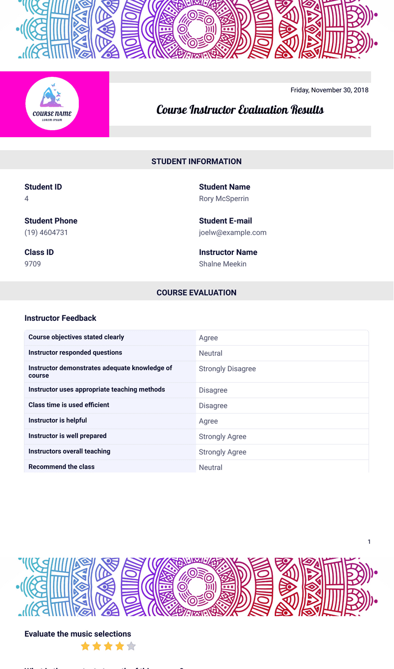 Instructor Evaluation Template PDF Templates Jotform