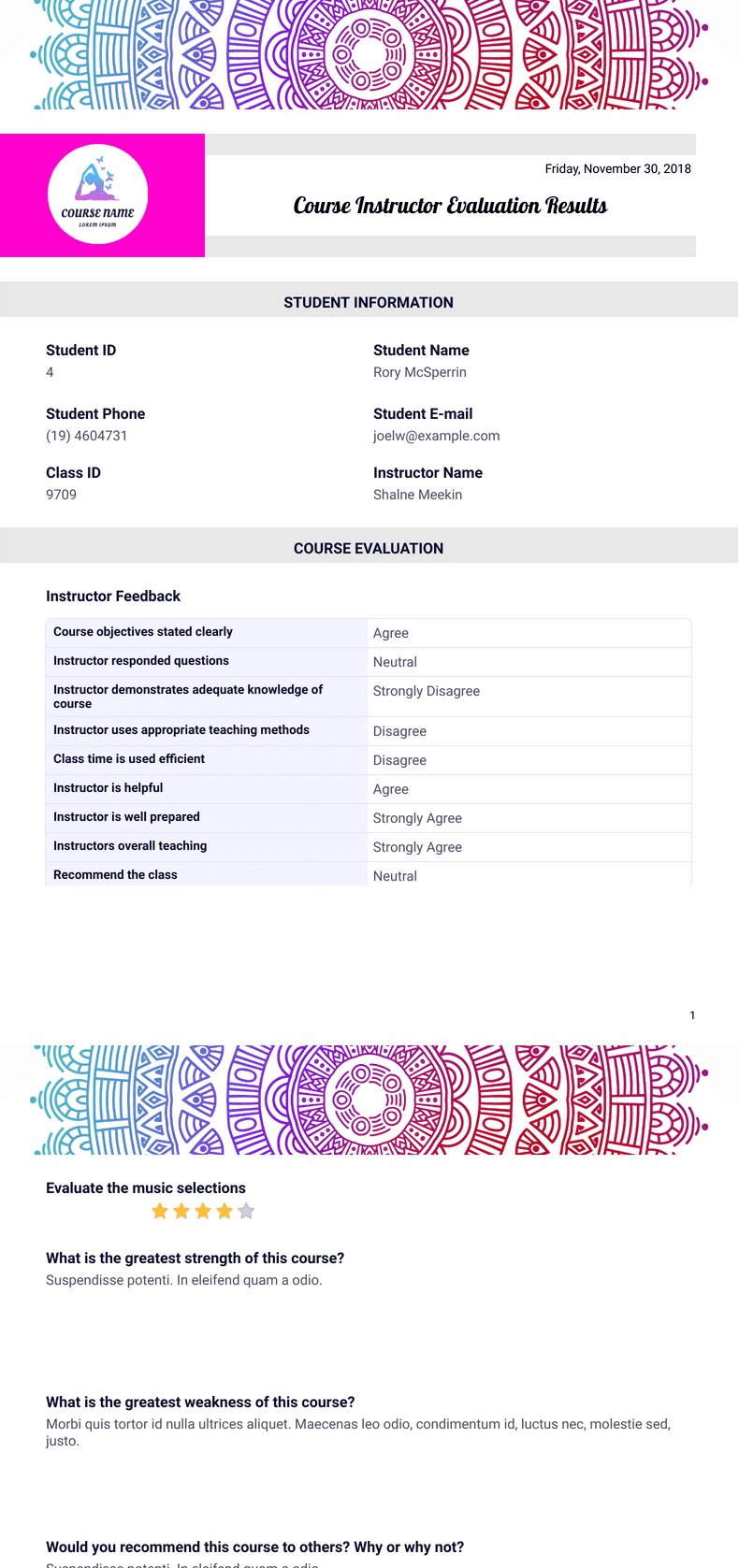 Instructor Evaluation Template