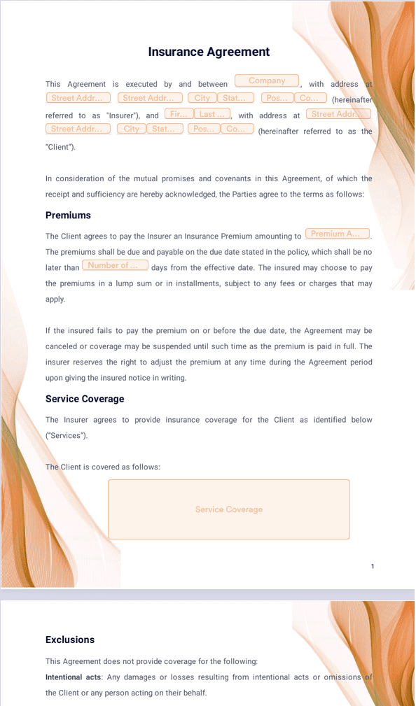 Insurance Agreement Template - Sign Templates | Jotform