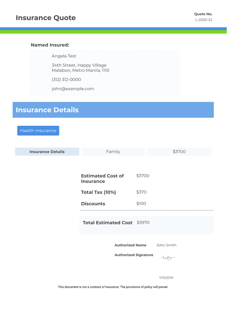 Insurance Quote - PDF Templates | Jotform