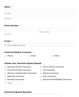 Sample Insurance Request Form Insurance Quote Request Form Template | Jotform