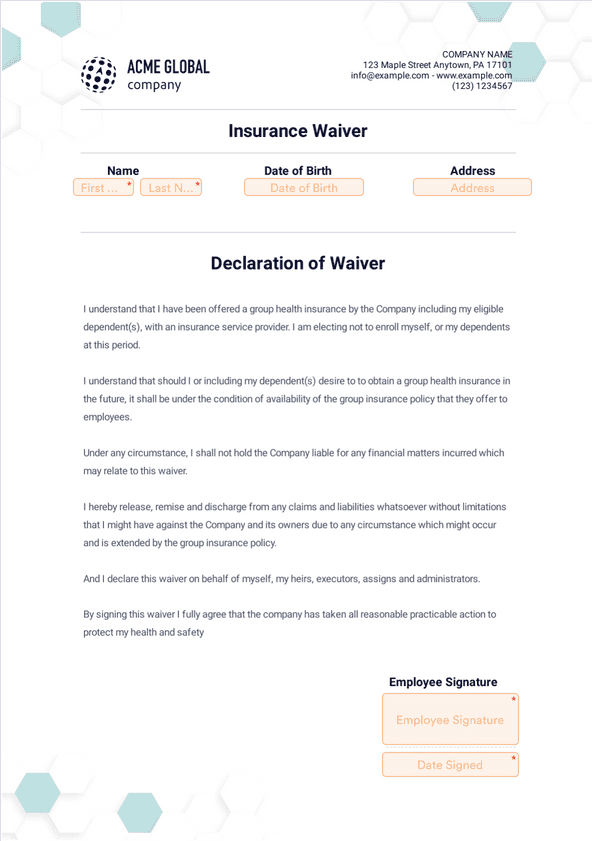Sign Templates: Insurance Waiver Template