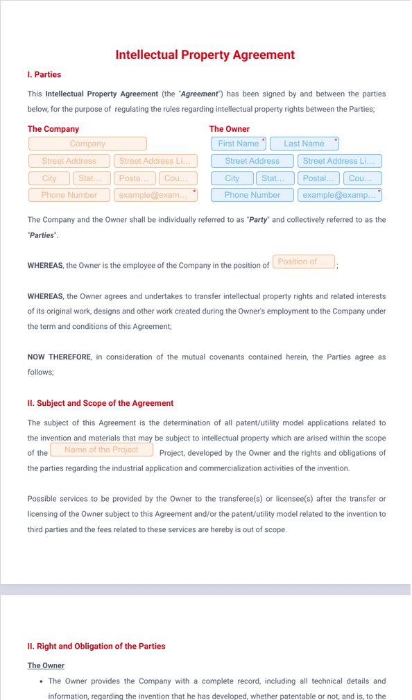 Intellectual Property Agreement Template Sign Templates Jotform