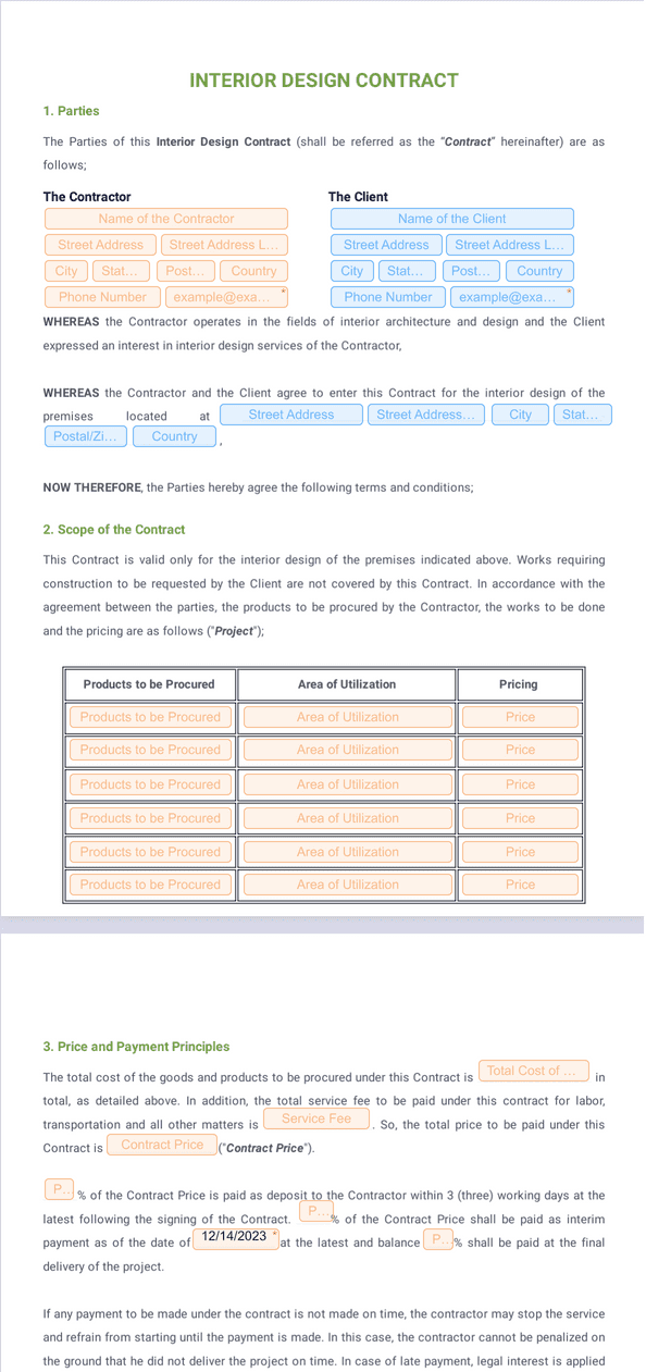Interior Design Contract Template - Sign Templates | Jotform