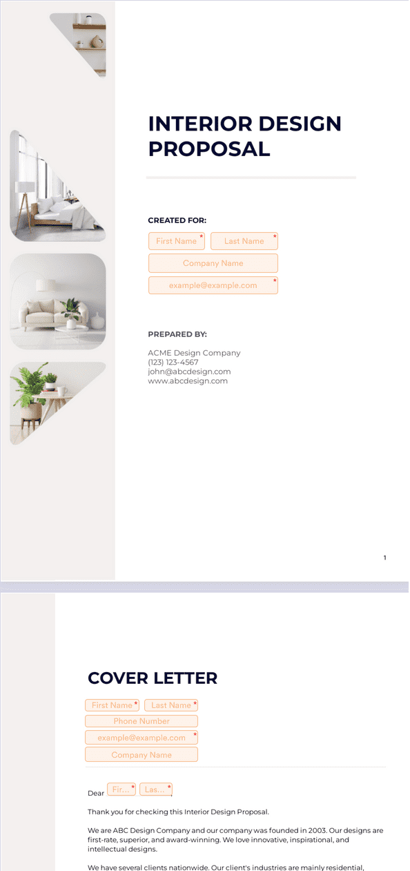 PDF Templates: Interior Design Proposal Template