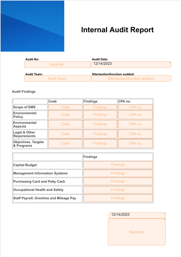 Signed Audit Report Example Internal Audit Report Template - Sign Templates | Jotform