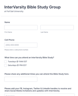 InterVarsity Bible Study Group Form Template | Jotform