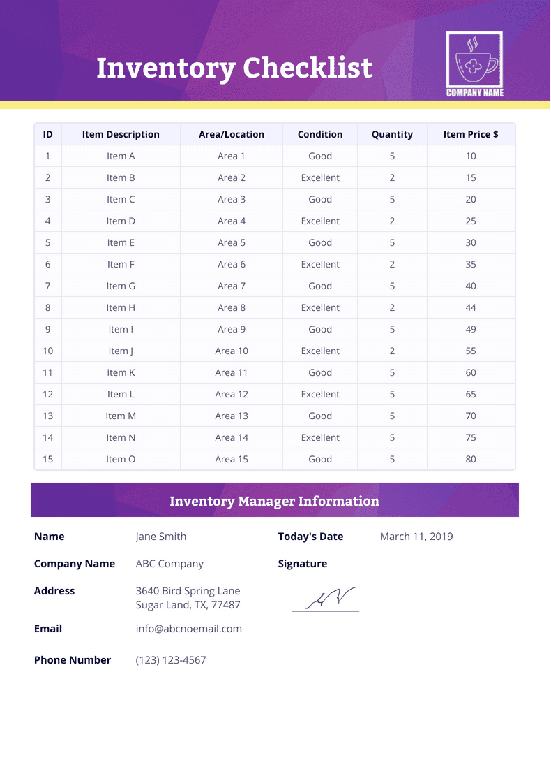 Inventory Checklist Template - PDF Templates | Jotform