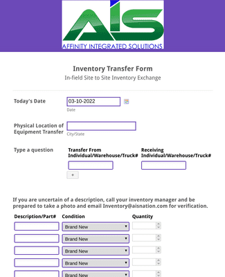 Form Templates: Inventory Transfer Form