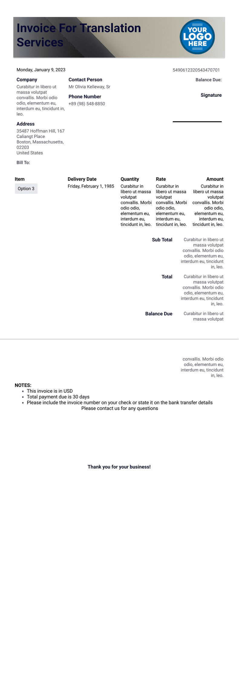 Invoice Template for Translation Services PDF Templates Jotform