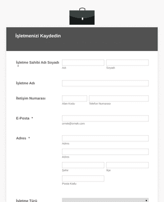 Form Templates: İşletme Kayıt Formu