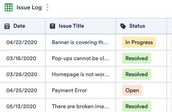 Issue Log Template