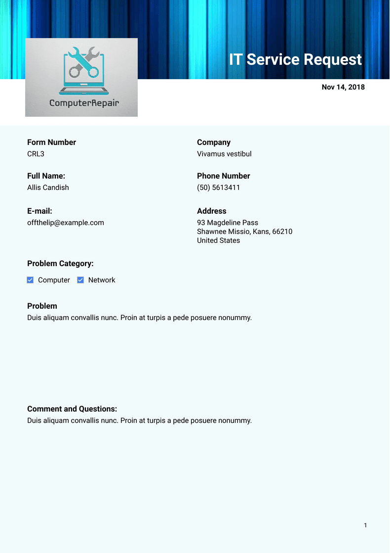 IT Service Request - PDF Templates | Jotform