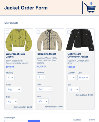 Jacket Order Form Template | Jotform