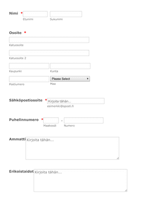 Form Templates: Jäsenyyden rekisteröintilomake PayPal