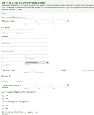Form Templates: Cleaning Job Application Form