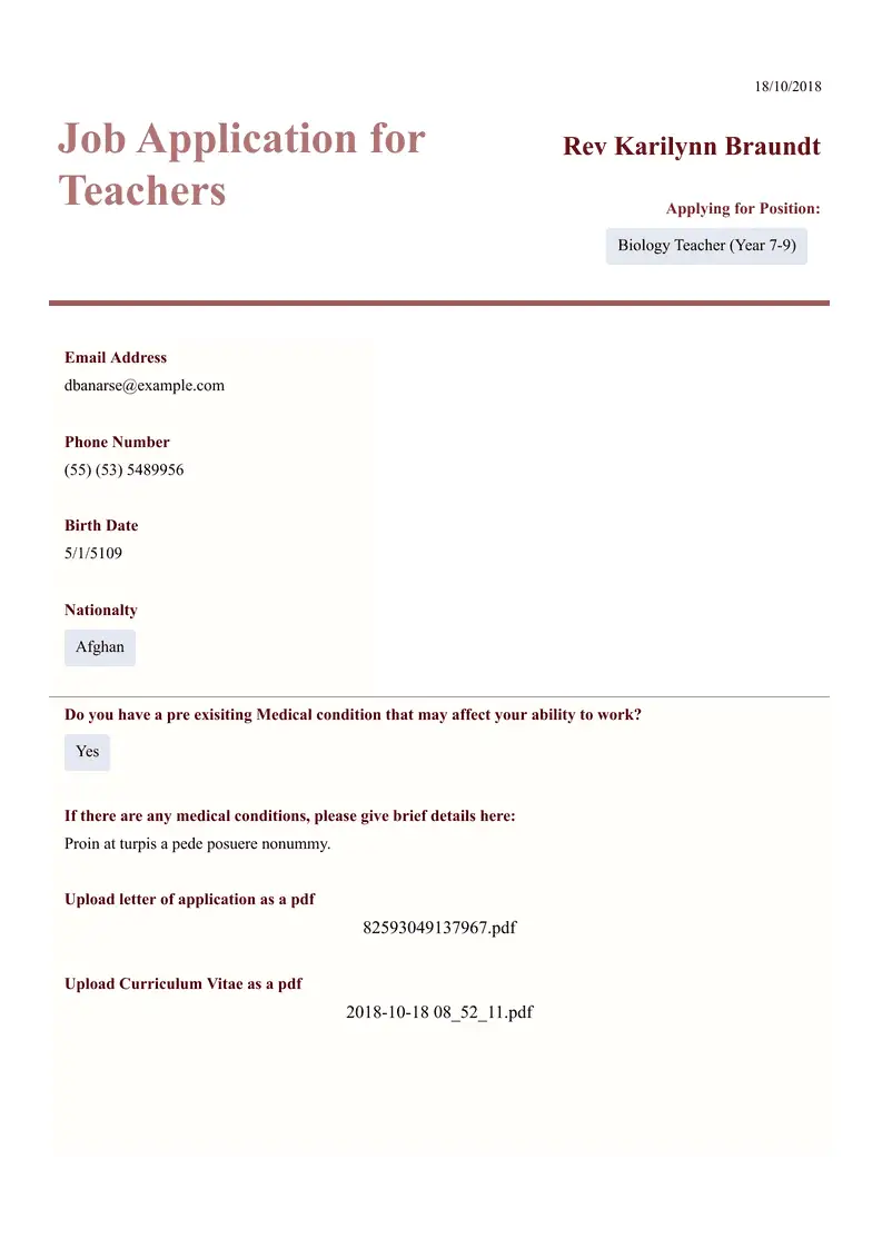 Job Application for Teachers