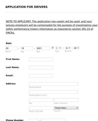 blank driver application forms