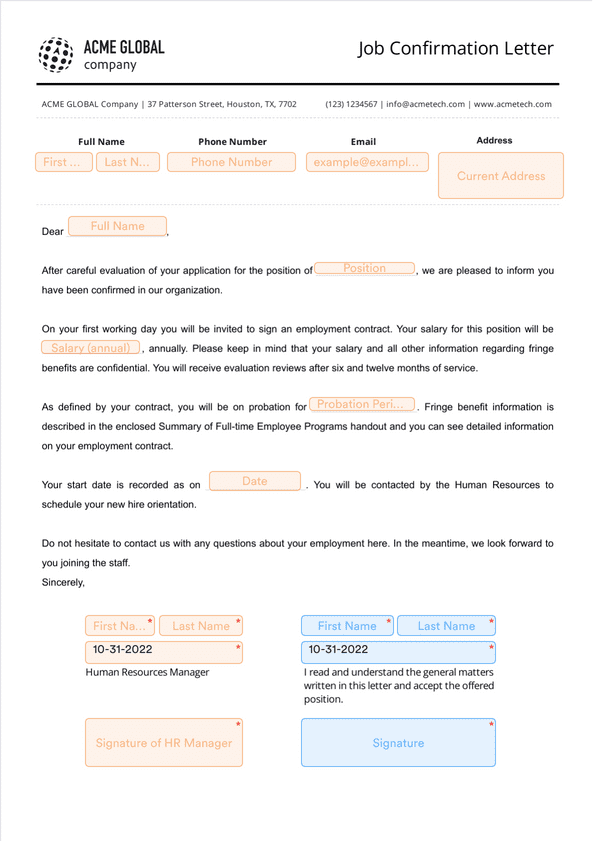 Confirmation Letter - PDF Templates | Jotform