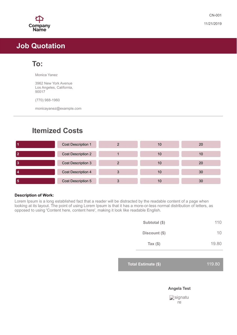 Job Quote Form.pdf Job Quote Template - PDF Templates | Jotform