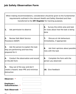 Job Safety Observation Form Template | Jotform