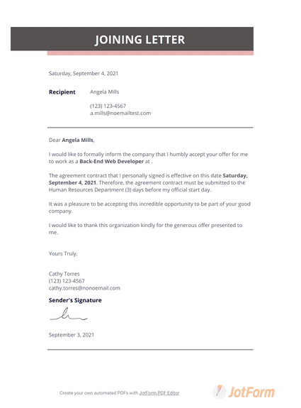 Joining Letter PDF Templates Jotform