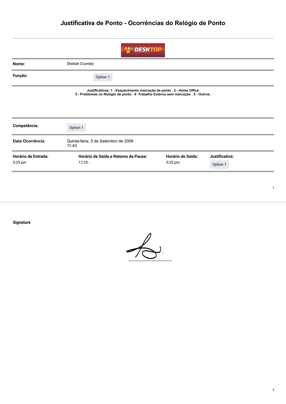 Justificativa de Ponto desktop - Modelos para PDFs | Jotform