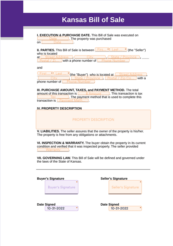 Kansas Bill Of Sale Sign Templates Jotform